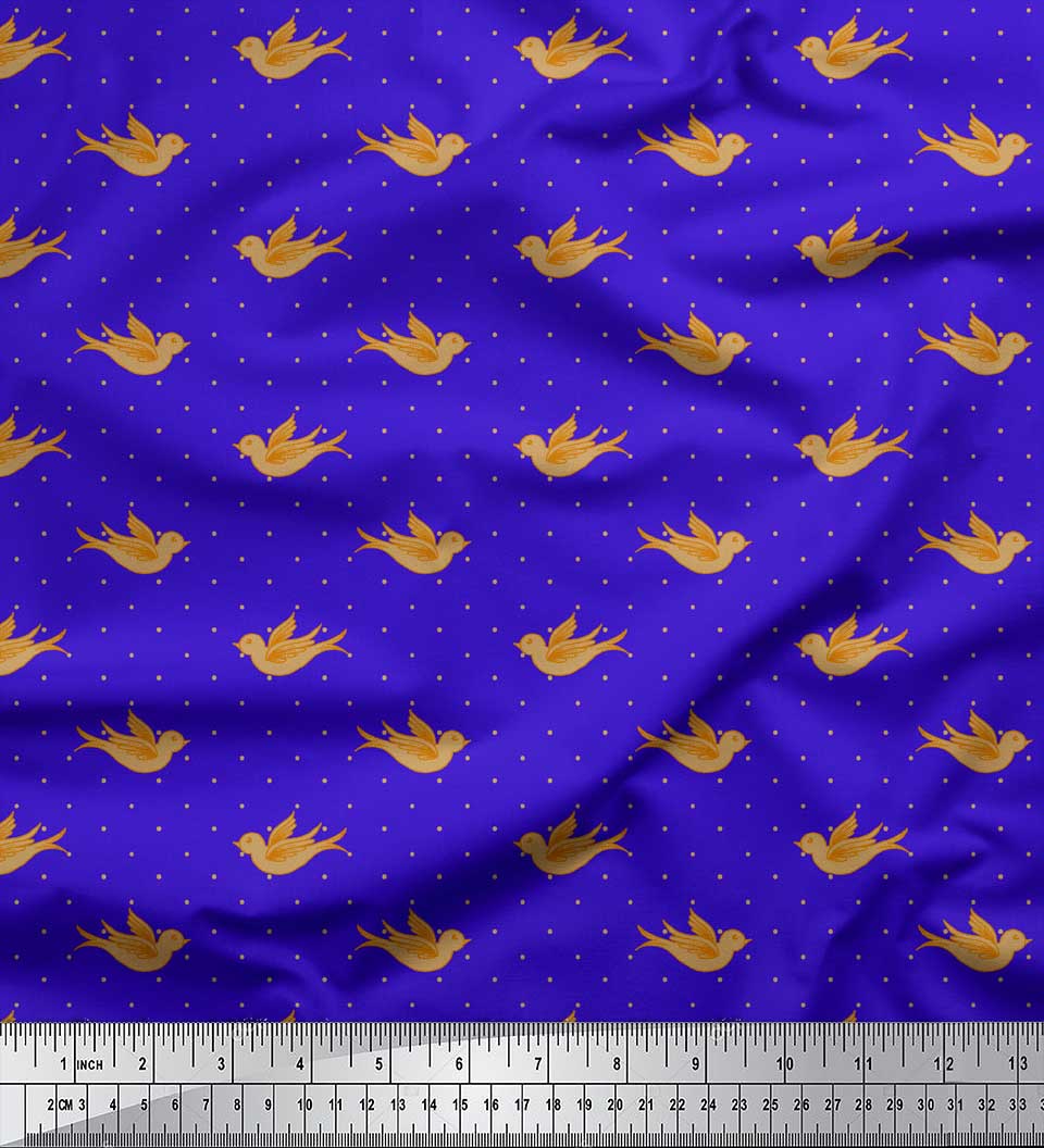 

Soimoi Brown Японська креп-атласна тканина з принтом птахів і крапок Швейна тканина, метр 42 дюйма 42 Inch Wide - Poly Crepe синій