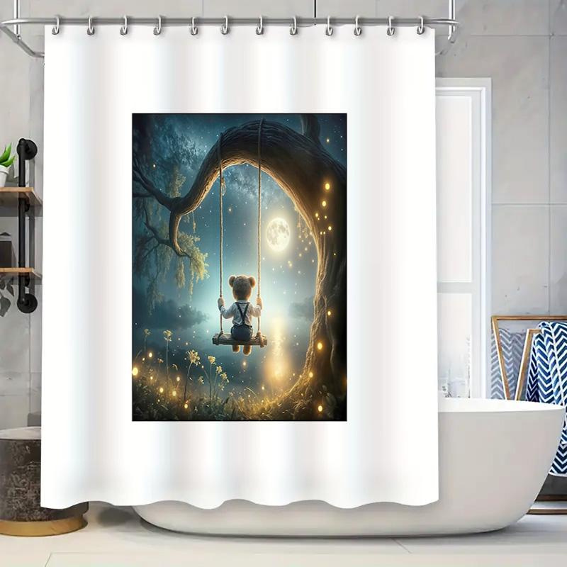 Whimsical Forest Deer Bath Curtain Woodland Animal Shower Curtain Nature Landscape Backdrop Kids Room Decor Rustic Home Accent 90x180cm
