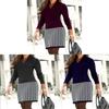 Elegant Polyester Knit Long Sleeve Vneck Patchwork Dress For Winter