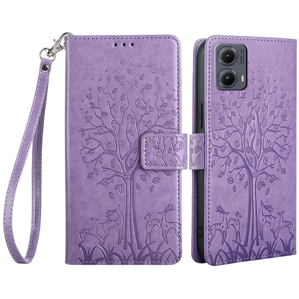 

For Motorola Edge (2024) 5G Case PU Leather Wallet Phone Cover Tree Deer Imprinted B