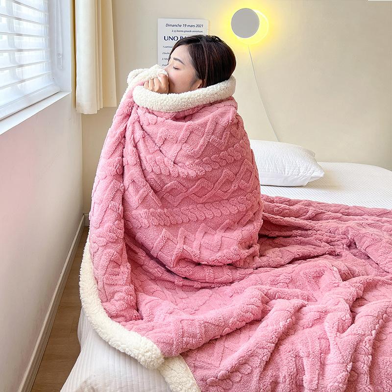 Soft Lamb Fleece Blanket Winter Thick Warm Throw Blanket Solid Color Flannel Blanket for Sofa Bed Office Nap