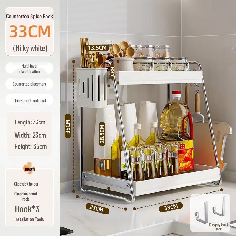 Doppelschichtiges Küchengewürzregal mit Essstäbchen- und Schneidebretthaltern