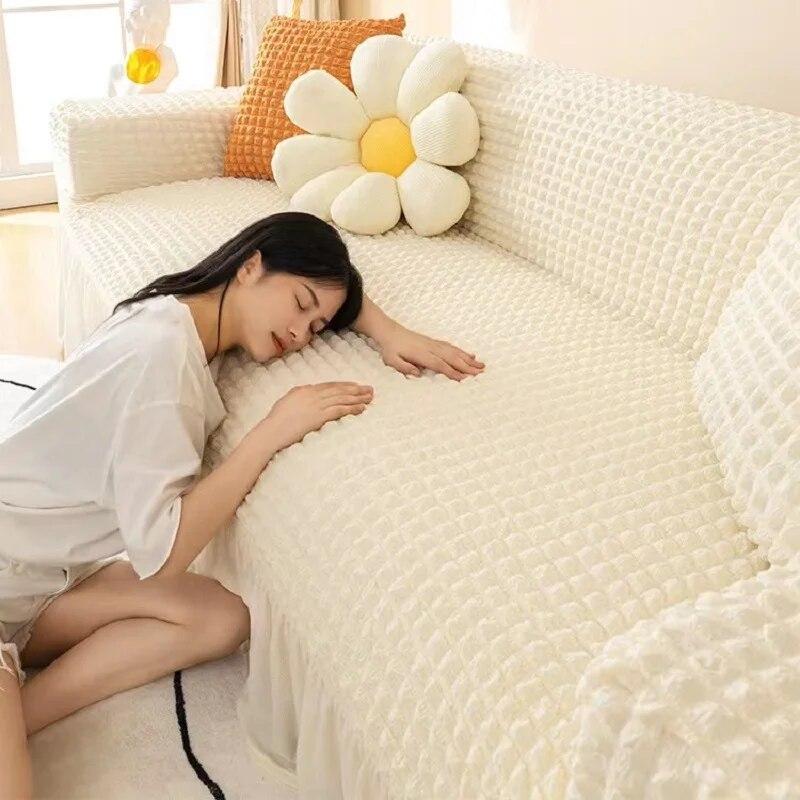 Koc Seersucker Pokrowiec na Sofę Do Salonu Elastyczny Pokrowiec na Sofę Do Domu Pokrowiec na Fotel 1/2/3/4 Miejscowy Narożny Pokrowiec na Kanapę