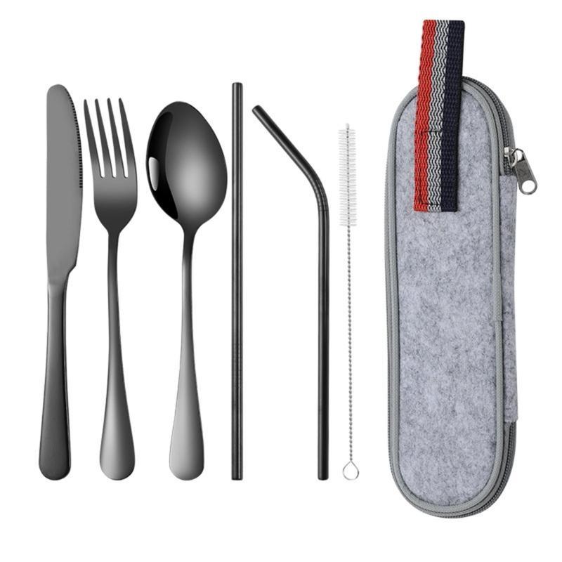 652F Lightweight Camping Cutlery Set Stainless Steel Fork Spoon Chopsticks Reusable Outdoor Flatware Dishwasher Safe