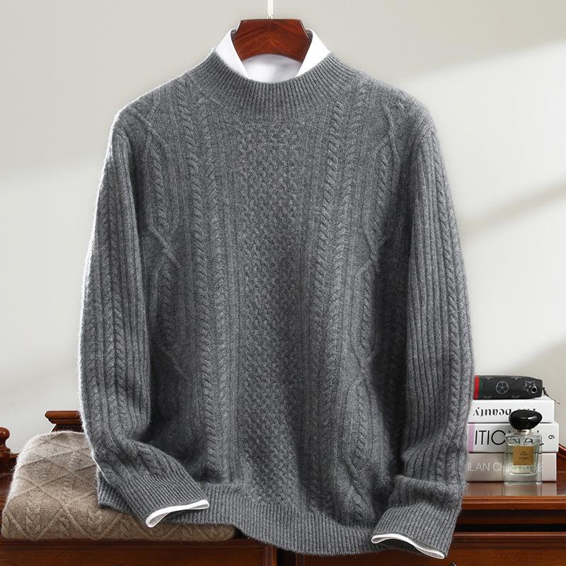 Мужской свитер из толстого кашемира 420 г с воротником-стойкой - Новый зимний вязаный пуловер из шерсти XL