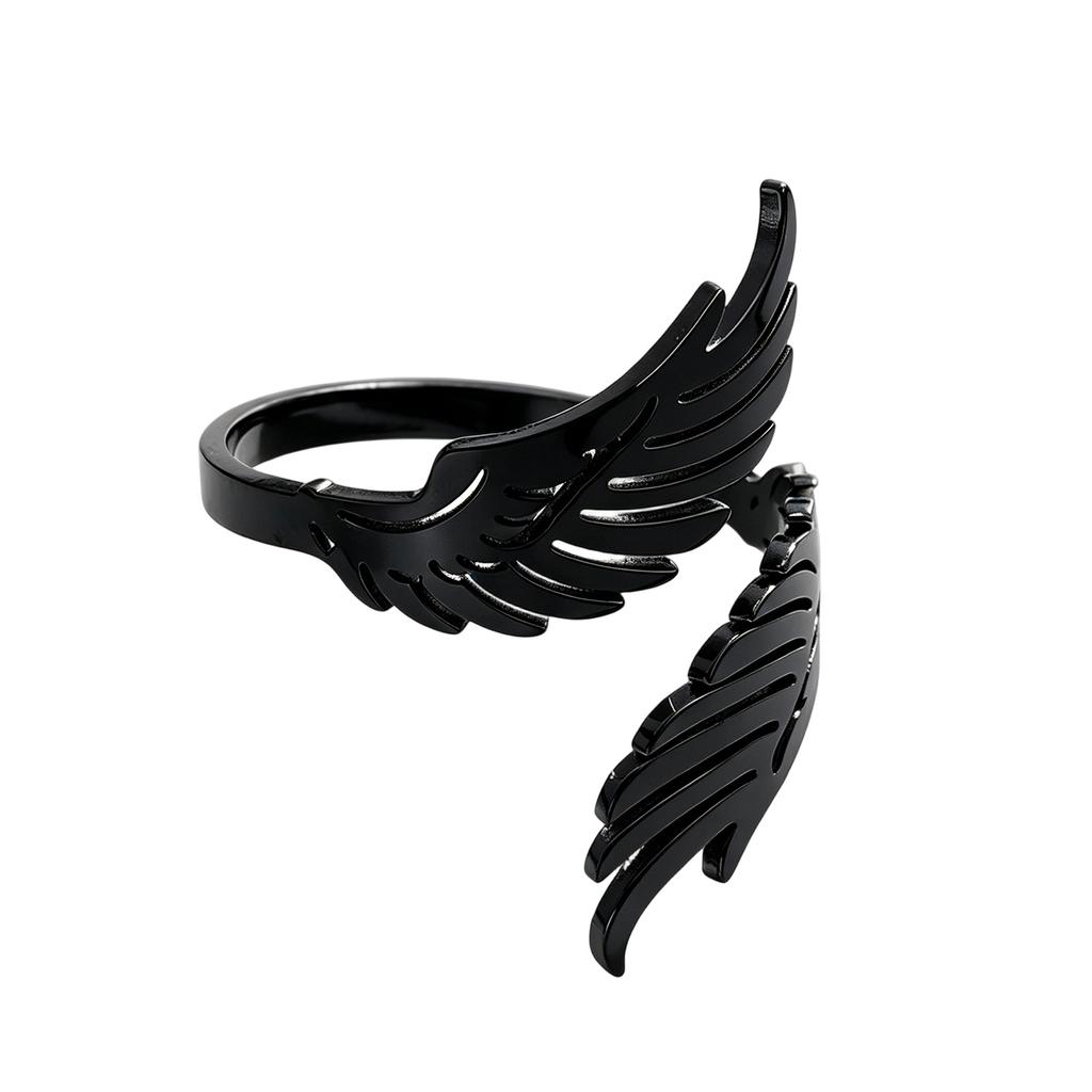 Practical Wing Shape Geometric Finger Rings Adjustable Open Rings Stainless Steel Texture Suitable for Wedding Parties