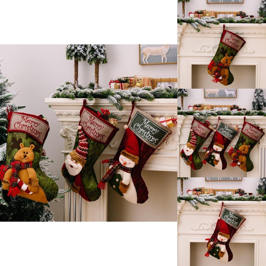 Holiday Stockings Christmas Featuring Santa Snowman And Reindeer For Kids Gift Giving