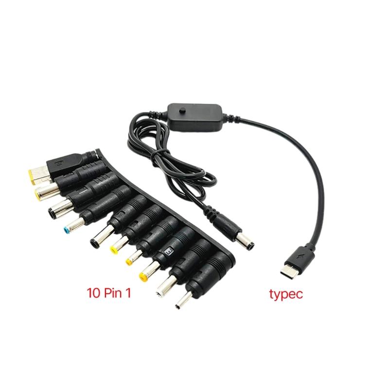UsbC TypeC toDC 5V-20V PD Male Power Cable with DC7450 DC5525 DC4530 10PCS Converter Adapter Line for LCD Monitors
