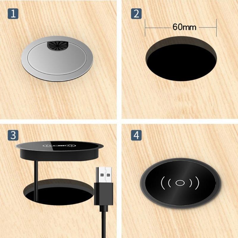 15W Built in Desktop Wireless Charger Desktop Furniture Embedded Fast Wireless Charger Charging Adapter For Phone 15
