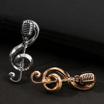 Broches de Microfone com Notas Musicais Pinos de Metal da Moda Emblema Especial para Mulheres Homens Estudante Músico Mochila Pin de Lapela Joia