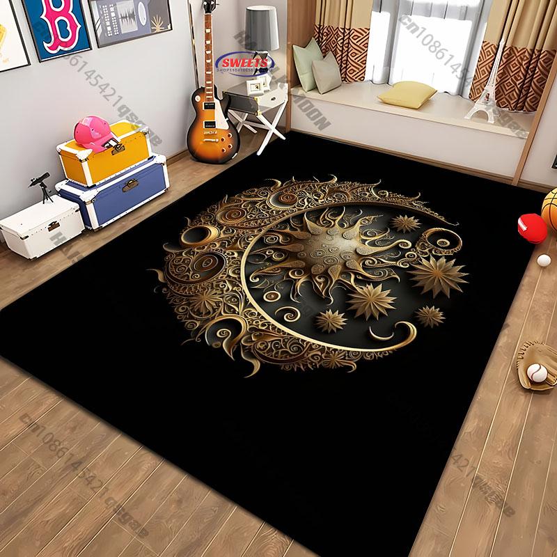Golden Sun and Moon Design Rug for Living Rooms Carpet for Home Sofa Bedroom, Gift