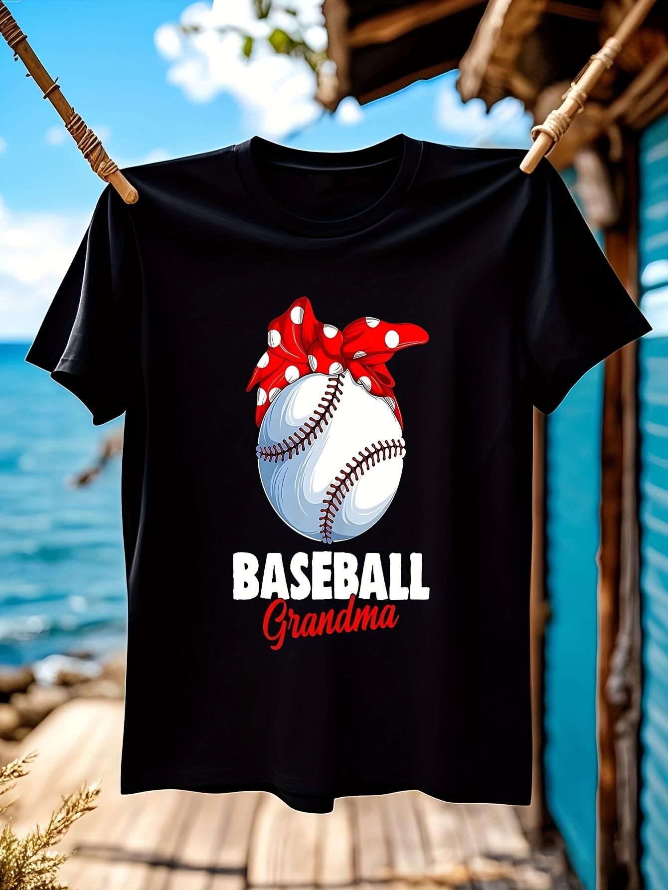 Wo Baseball Grandma Tshirt Soft Crew Neck Tee with Baseba... L