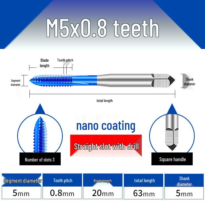 Cobalt Blue Nano-Coated Stainless Steel Spiral Tap Drill Bit Set M2-M8