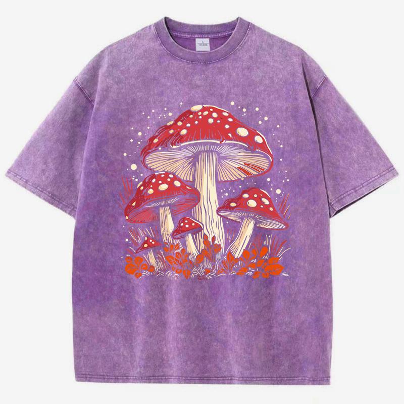 Red Mushroom Personality Graphic Print Women Washed T-Shirts Summer Cotton T Shirt Y2K Loose Short Sleeves Clothes