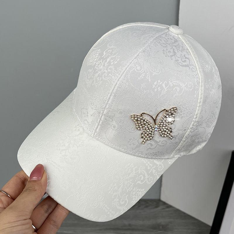 

Бейсболка со стразами и бабочкой для детей, весна-лето, иностранный стиль, универсальная солнцезащитная козырек, кружевной узор ONE SIZE белый