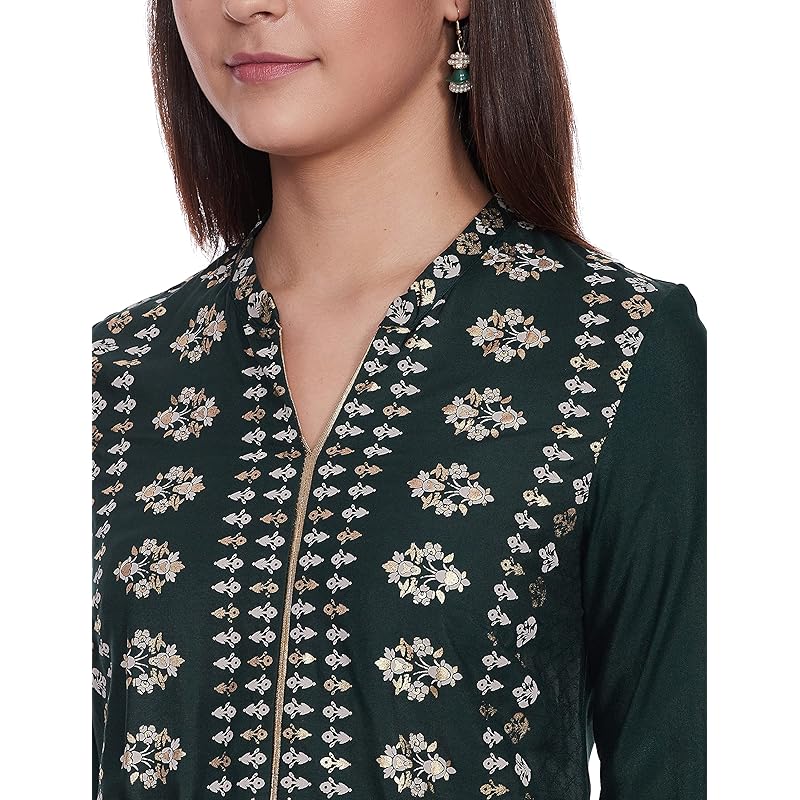 W for Woman Women's Regular Kurta (21FEW13554L-114310_Green 8)