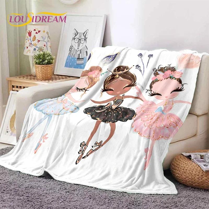 Roztomilá baletka, baletka, víla, kreslená, měkká flanelová deka na postel, do ložnice, na pohovku, na piknik, přehozová deka pro venkovní volnočasové aktivity, dárek