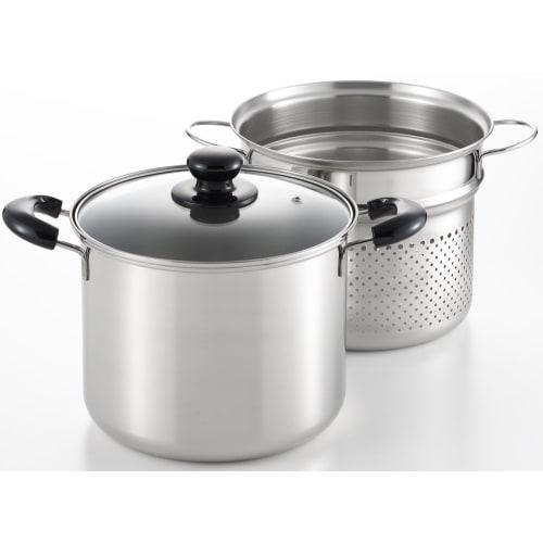 Yoshikawa CookLook II Pasta Pot, 22cm, 6.5L, with Glass Lid and Inner, Stainless Steel, Induction and Gas Compatible, Made in Japan, SJ2187