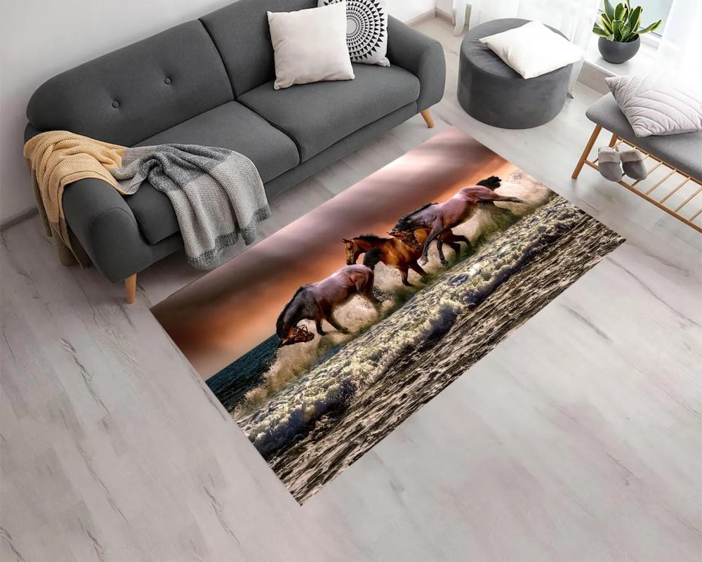 Galaxy White Horse Area Rug, Magical Nebula Stallion Print Floor Mat for Living Room Bedroom Art Home Decor