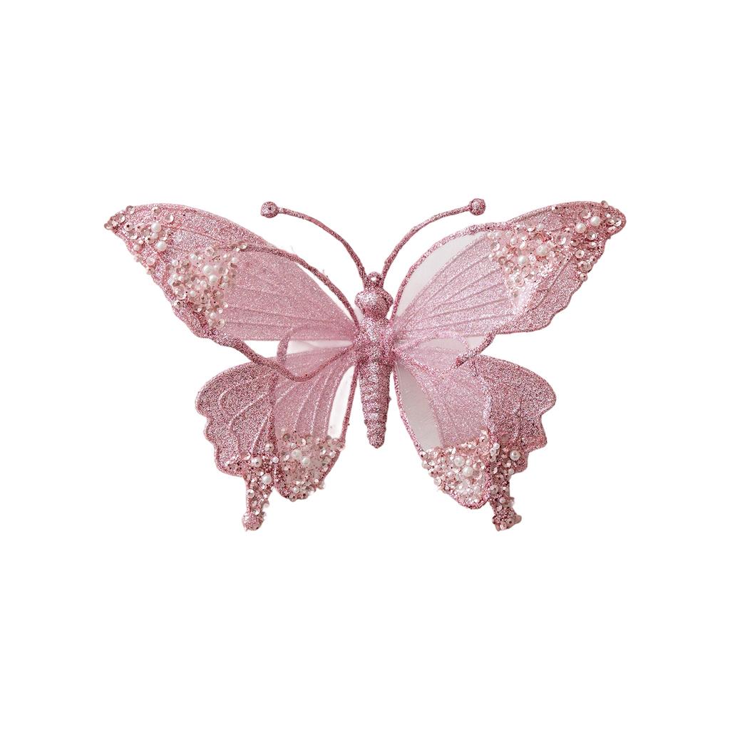 25Cm Sparkling Butterfly Christmas Tree Ornament Handmade Plastic Mesh Elegant Holiday Home Party Decorations