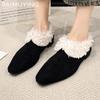 Dámské bavlněné pantofle s kožešinou a čtvercovou špičkou, semišové boty na nízkém podpatku, podzimní boty slingback pro ženy, módní trend 2025, dámské boty
