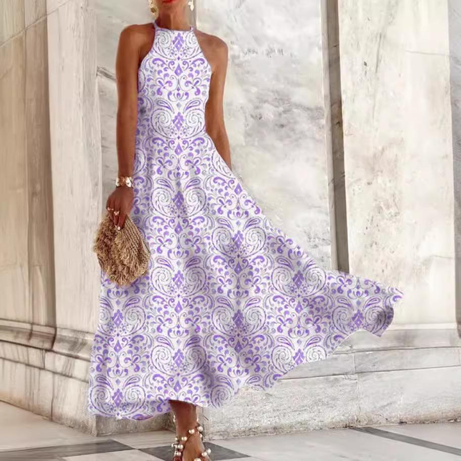 Women's Summer Sleeveless Print Slim Fit Midi Dress