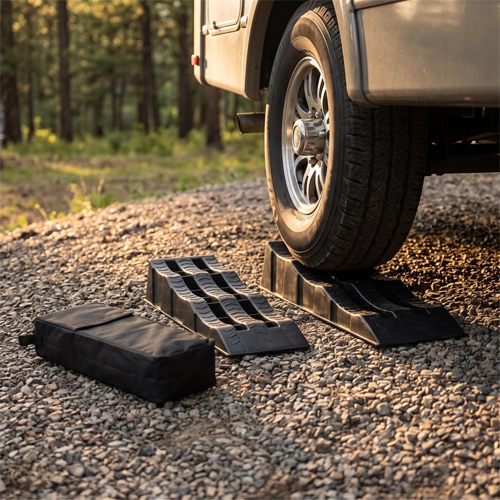 2 Pieces Wheel Ramps with Carrying Bag Leveling Car Ramp Heavy Duty for Campers