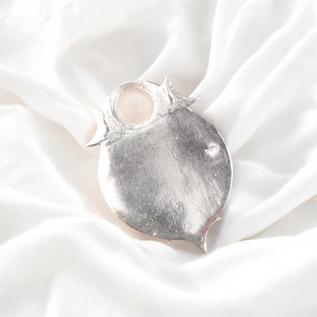 Pink Rose Quart Stone 925 Stamped Silver Handmade Unique Jewelry Pendant 1.63" CP-22-27