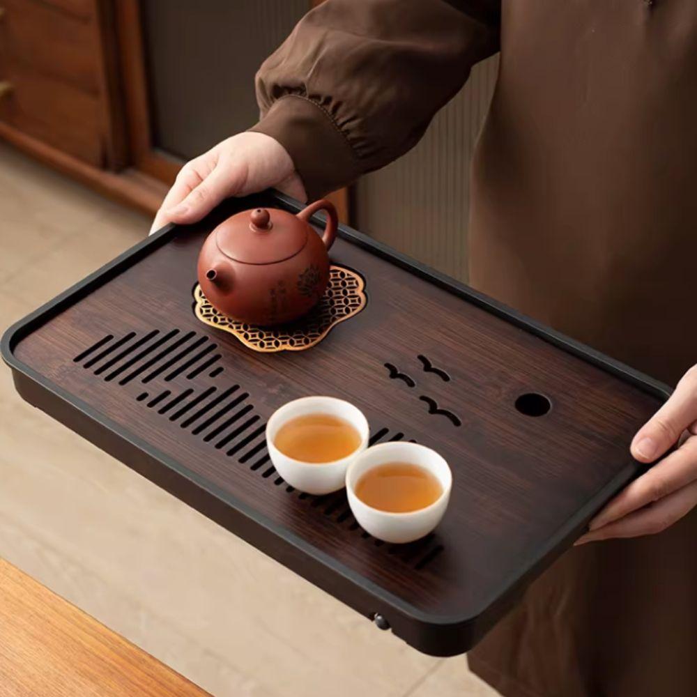 Rectangular Tea Serving Plate Japanese Style Water Storage Tea Tray Bamboo Drain Tea Tray  Office