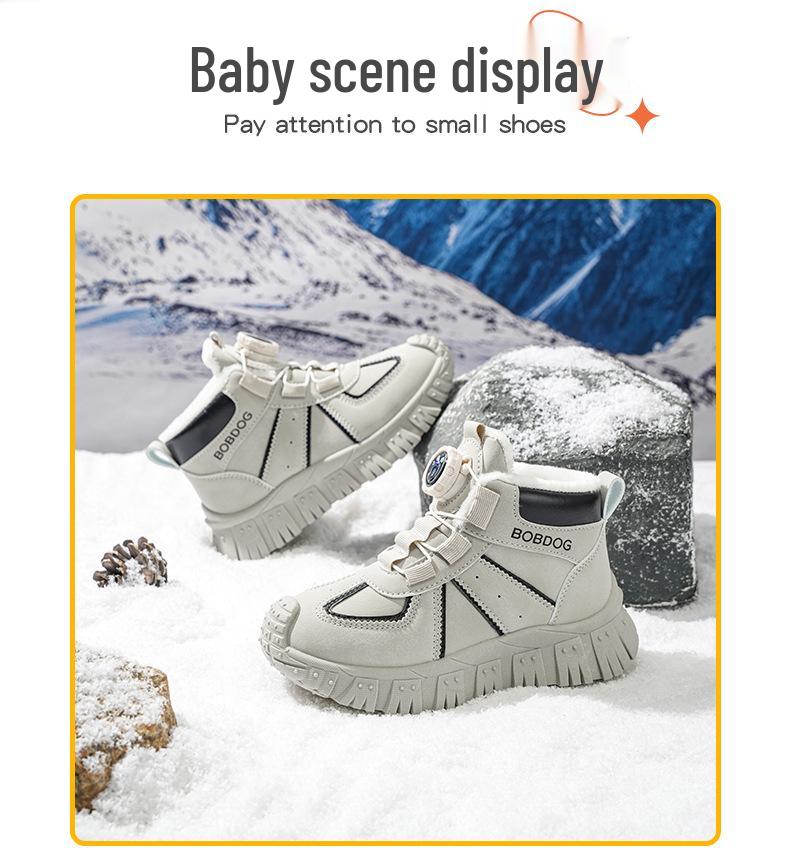 Bobodou Boys' Velvet-Lined Waterproof Winter Snow Boots - Warm & Durable for Medium and Large Children