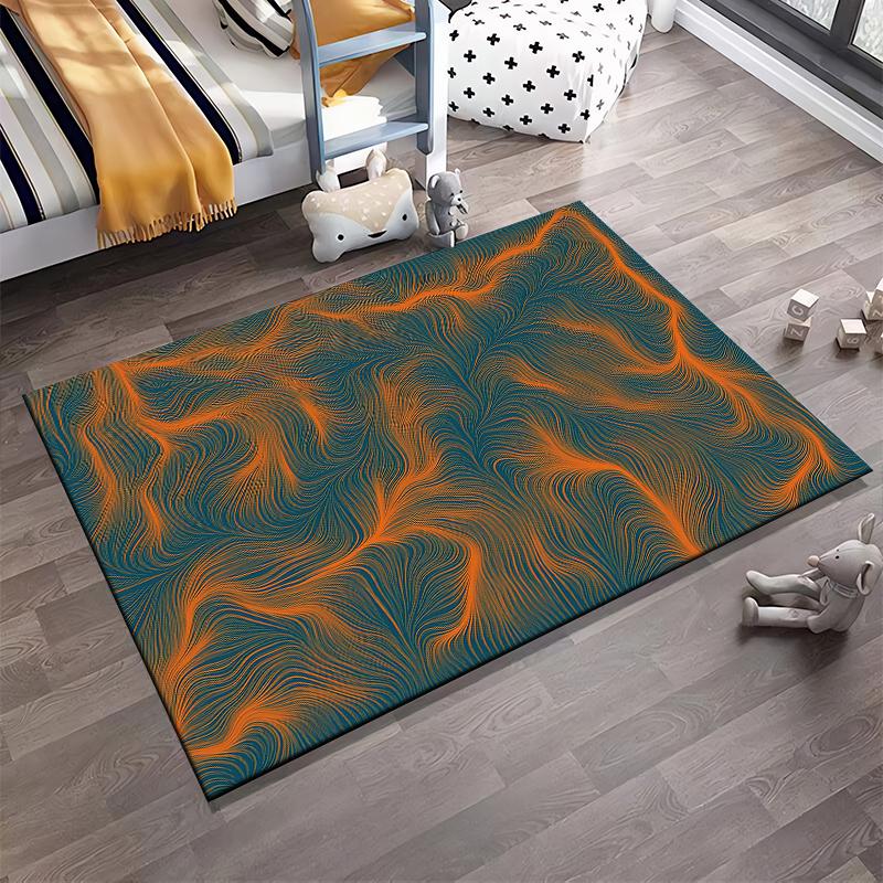 Modern Abstract Lines Area Rug Orange and Blue Wavy Pattern Carpet Suitable for use as an anti-slip for living room bedroom sofas