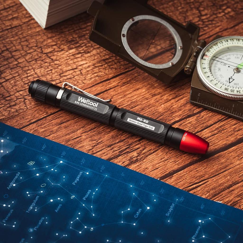 Weltool M6-RD Φακός Στυλό Κόκκινης Δέσμης LED Νυχτερινός Φακός για Νυχτερινούς Πιλότους, Προβολή Χάρτη Πλοήγησης, Αστρονομική Παρατήρηση, Αστρικούς Χάρτες, με Κλιπ Τσέπης