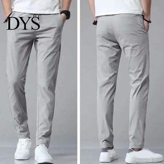 Middle Waist Men Pants Elastic Trendy Polyester Casual Drawstring Trouser for Street Wear Full Length