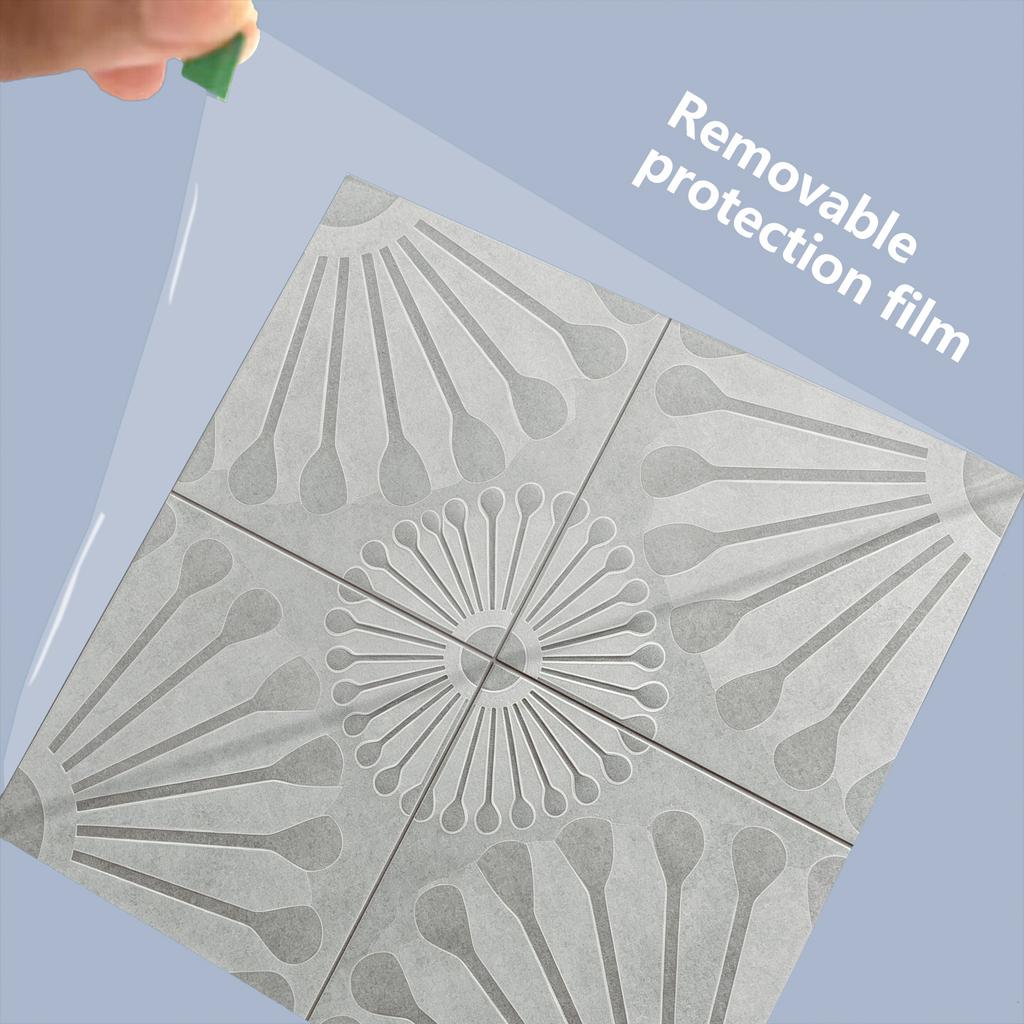 10Pcs  Grey Tile Stickers Fan-Shaped Sunflower Patchwork Wall Decals Waterproof Anti-Slip Backsplash Wallpaper for Living Room Kitchen Bathroom