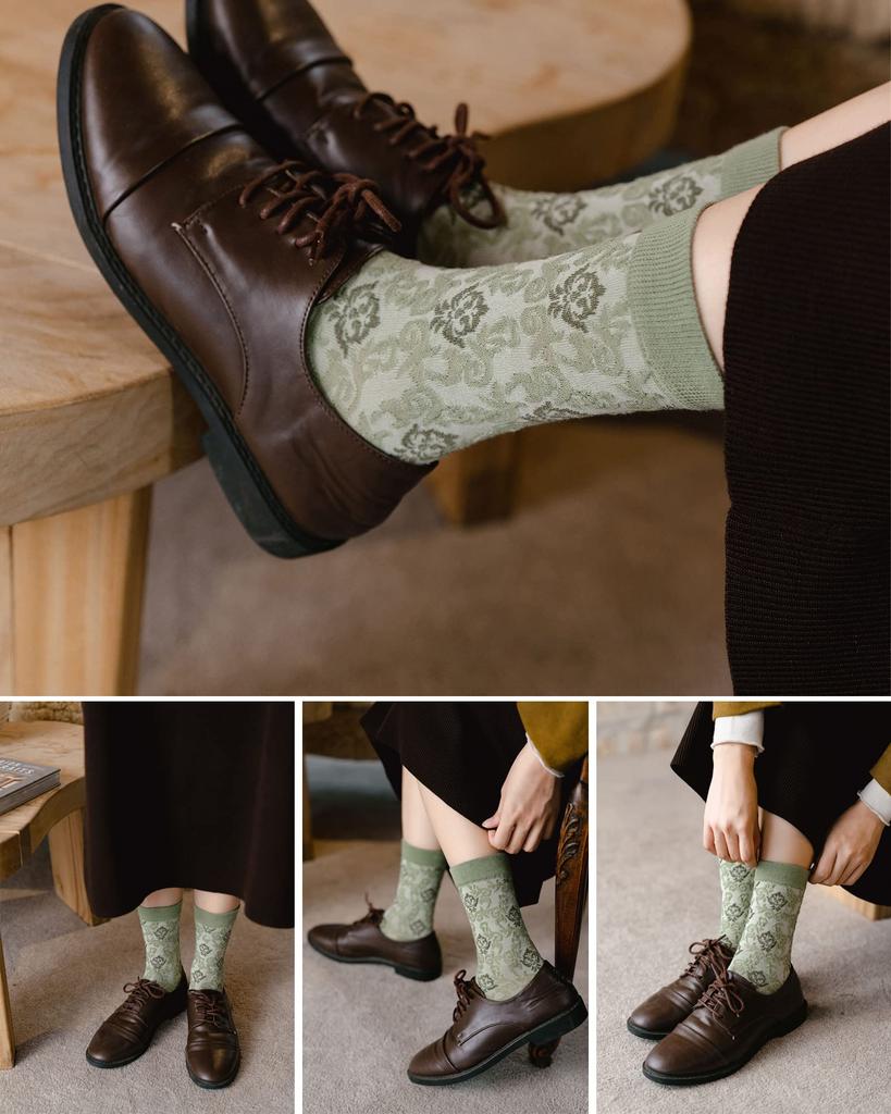 Junerose Set of Cute Floral Embroidered Cotton Crew Suitable for All Sizes Size E Women's 5-Pair Socks, Breathable, Anti-Odor, Stay-Stuck, Stylish,