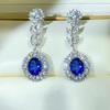 Royal Blue Zircon Oval Earrings Fashionable High-End Design Accessories for Banquets Personalized Simple Zircon