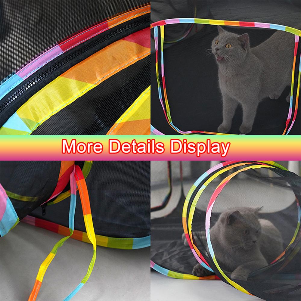 Outdoors Cat Enclosure Foldable Pet Playpen with Colorful Strips Portable Pets Playpen Tunnel for Indoor Dogs Cats &