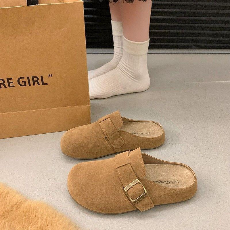 

Autumn sandals thick-bottomed Boken half-slippers women s autumn new outer bag head slippers 40 коричневый