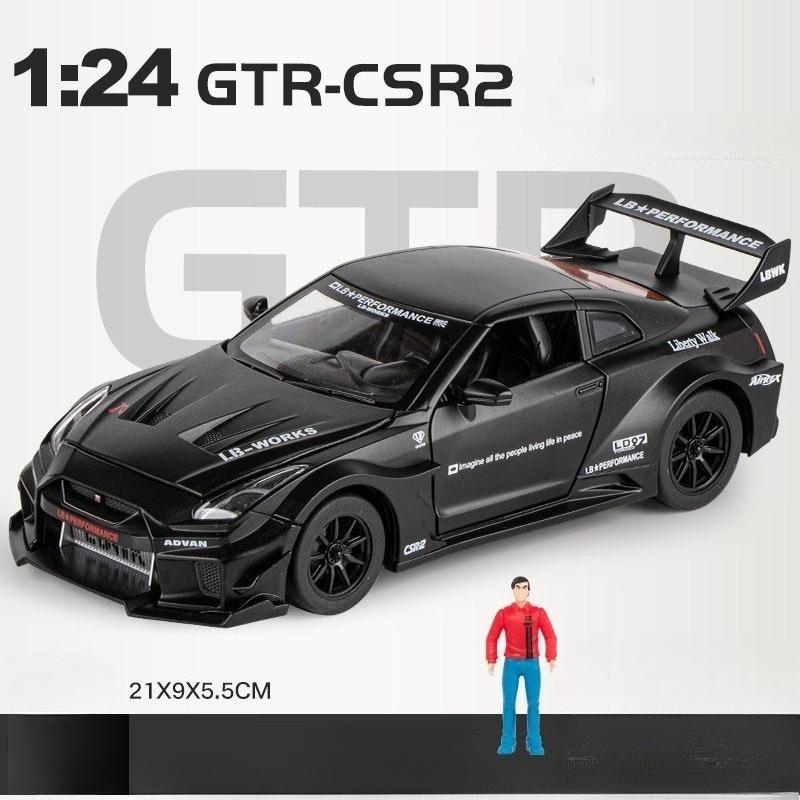 1:24 Alloy GTR CSR2 R34 Sports Cars Diecast Models Toys with Sound Light Miniature Car Wheel Pull Back Vehicles for Boys Gifts