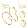 Atoztide Custom Double Names Frosted Jewelry Set Bracelet Necklace Rings Stainless Steel for Women Unisex Choker Birthday Gifts