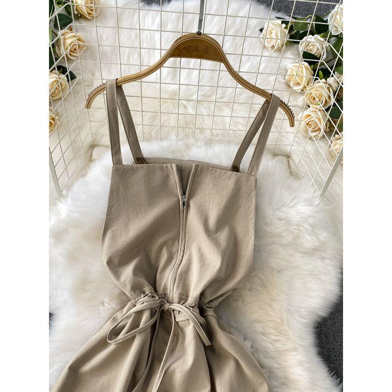 Young Style Elegant Half Zipper Sling Jumpsuit Women 2025 Summer New Drawstring Waist Hugging Slimming Wide Leg Trousers