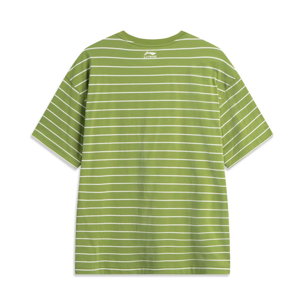 Li Ning Sports Lifestyle Series Striped Letter Round Neck Breathable Versatile Short Sleeve T-Shirt Men Tops Grasshopper-Green AHSV281-9