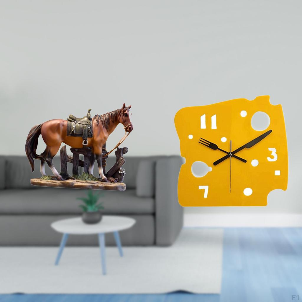 Nordic Horse Cheese Resin Sculpture Minimalist Desk Clock Ornament Quiet Acrylic Wall Art Figurine