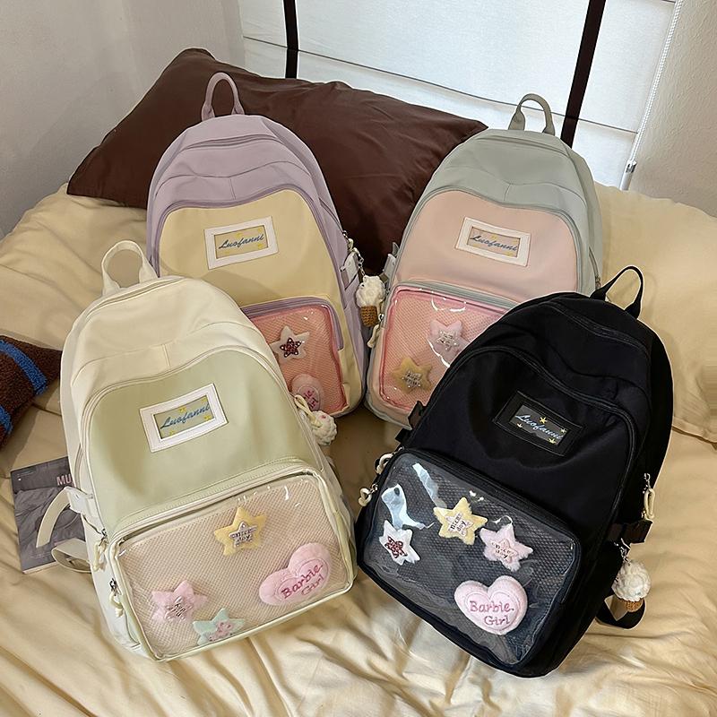 Farbblock Studenten Schultasche Damen Rucksack mit großer Kapazität