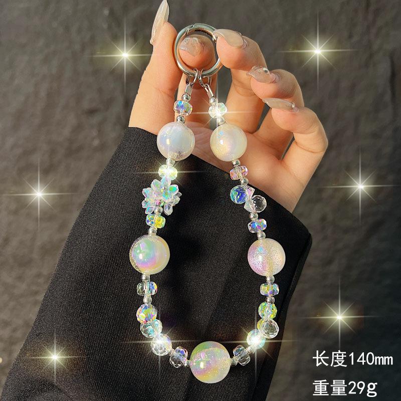 High-end Round Crystal Flower Cluster Phone Strap Wrist Chain Water Drop Phone Chain Keychain Pendant Wholesale