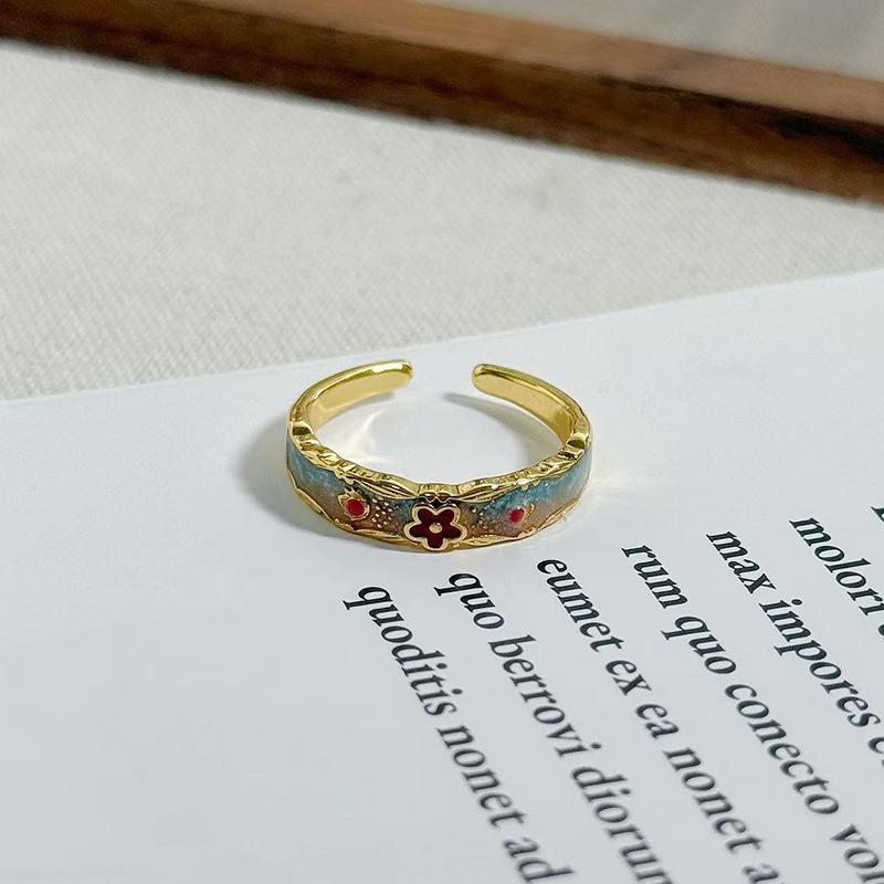 

Blind Box Court Style Dopamine Enamel Dripping Oil Medieval Opening Ring Flower High Sense Ring Adjustable opening