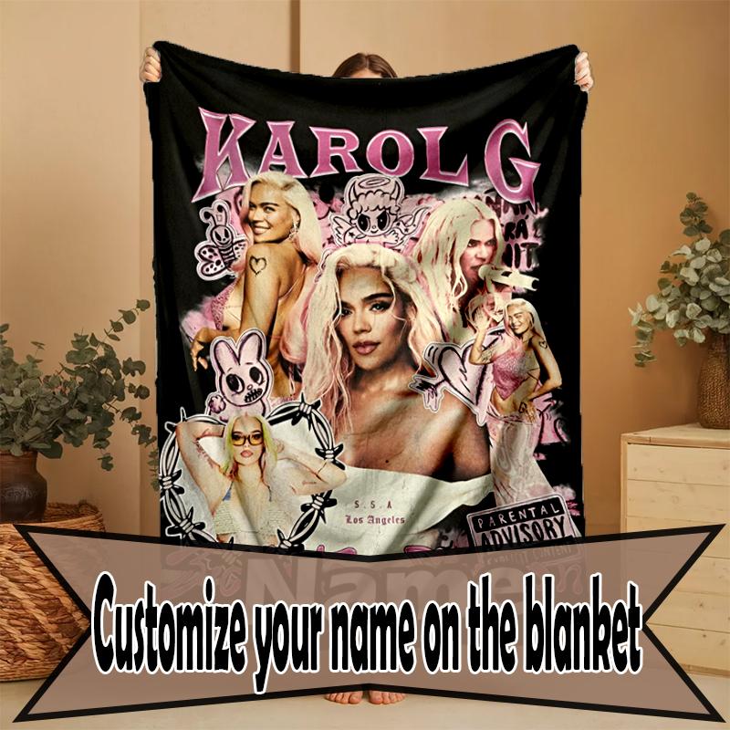 Custom Name Personalized Karol G Print Blanket, Home Decor, Bedroom, Sofa, Camping, Couch, Gifts for Birthday Christmas