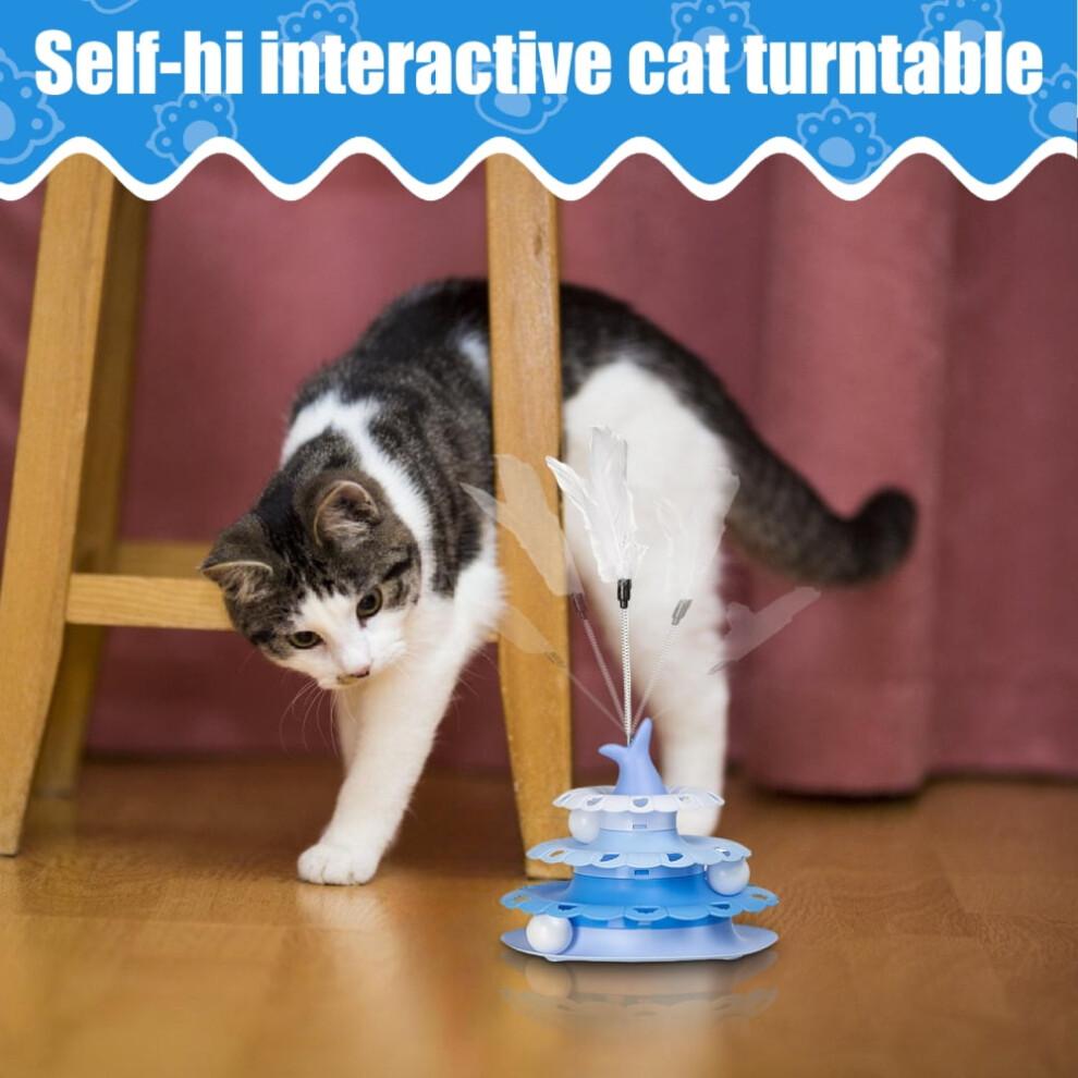 Cat Toys for Indoor Cats Pet Cat Turntable with Teaser Stick Kitten Roller Interactive Track Balls Tower for Hunting Exercising Indoor Play Greater