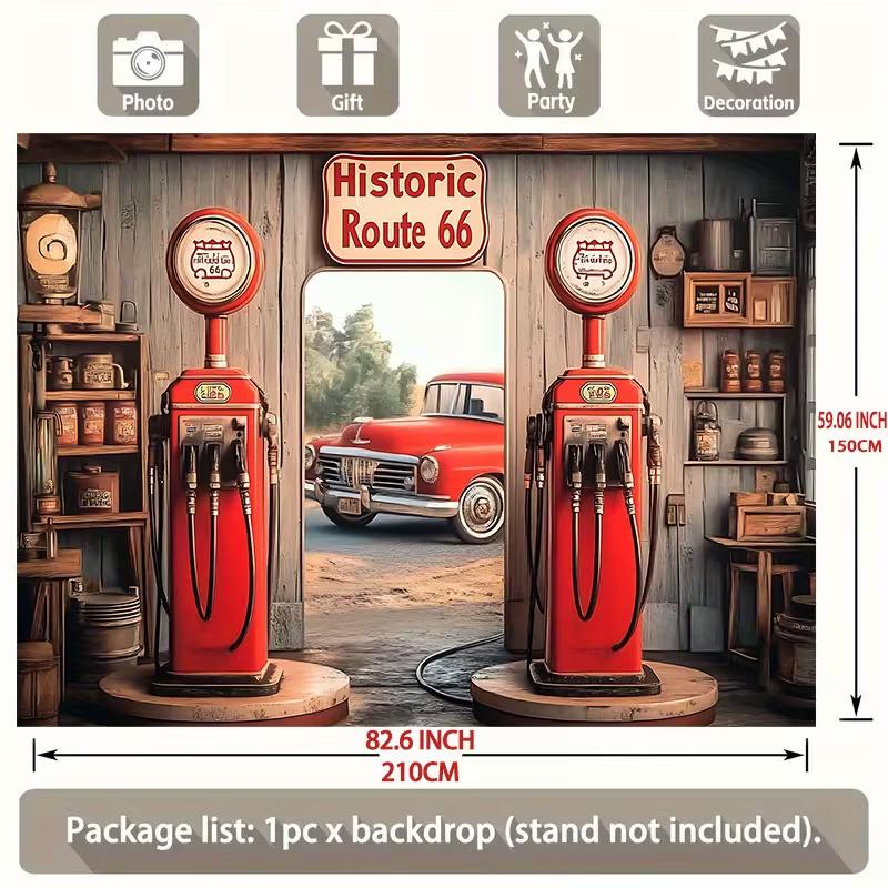 Historic Route 66 Gas Pump Backdrop Retro Gas Station Party Photo Background