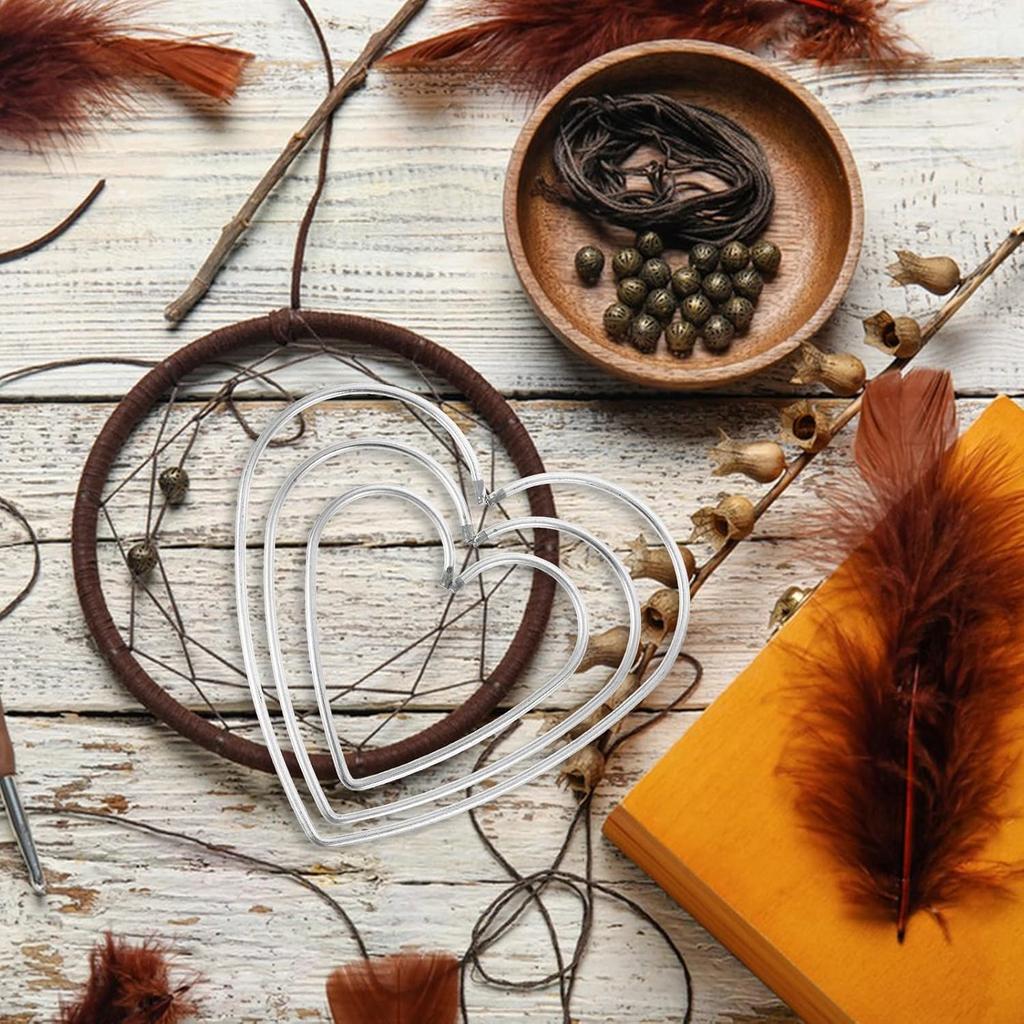 DECHOUS 9Pcs Heart Dream Catcher Ring: Sliver Metal Rings Macrame Hoop for Dream Catcher Making - 3 Sizes Heart Shape Dreamcatcher Hoops for Crafts